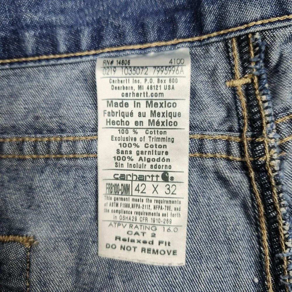 Carhartt FR Relaxed Fit Jeans Mens 42x32 Blue Fire Resistant Denim Straight A229